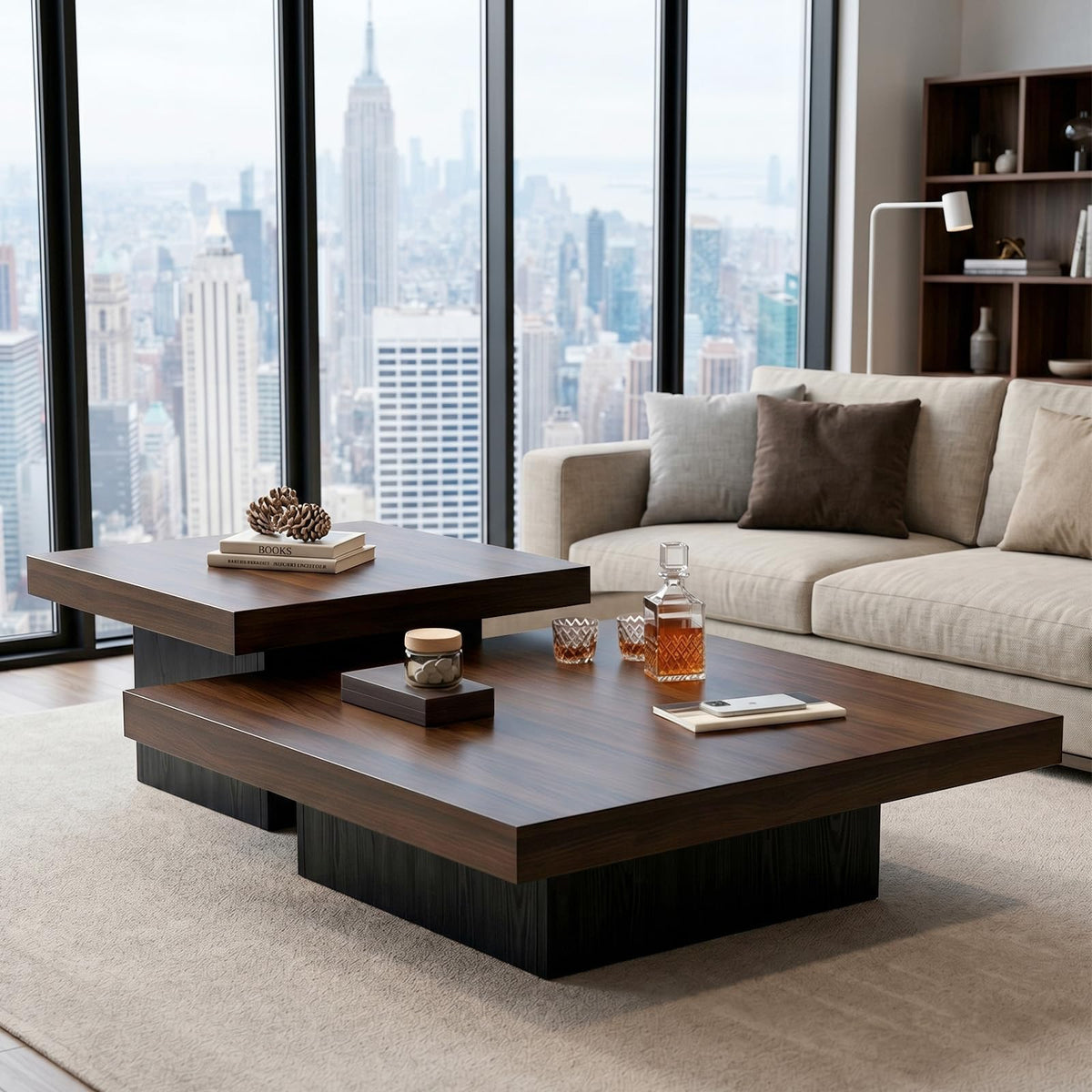 Square Nesting Coffee Tables – Modern Wood Set of 2