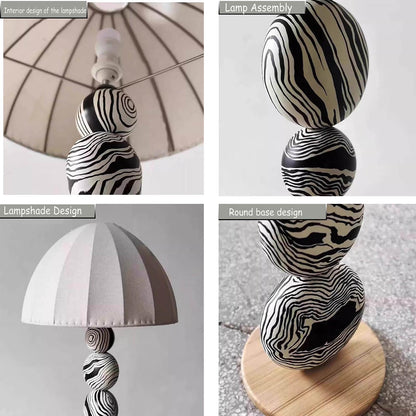 Zebra Pattern Wood Floor Lamp with Linen Shade