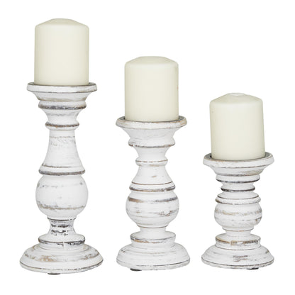 Wood Pillar Candle Holders – Traditional Set of 3