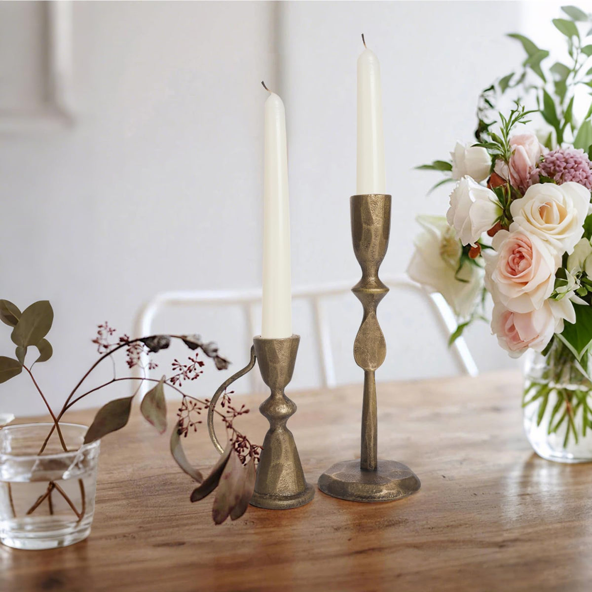 Iron Taper Candle Holders – Antique Brass Set
