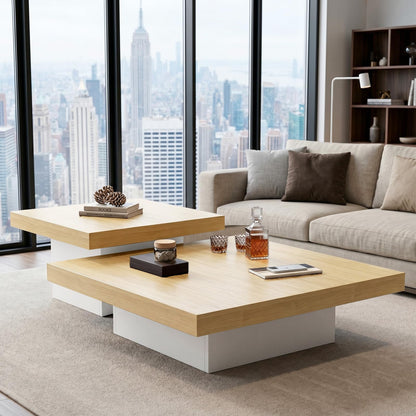 Square Nesting Coffee Tables – Modern Wood Set of 2