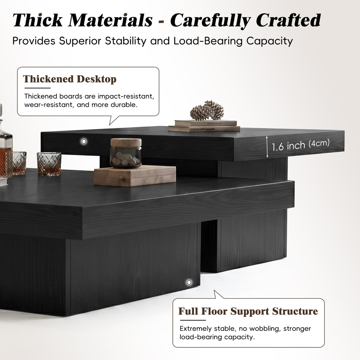 Square Nesting Coffee Tables – Modern Wood Set of 2