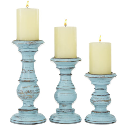 Wood Pillar Candle Holders – Traditional Set of 3