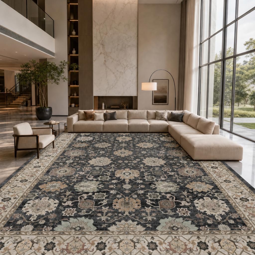 Washable Area Rug with Vintage Low Profile Design