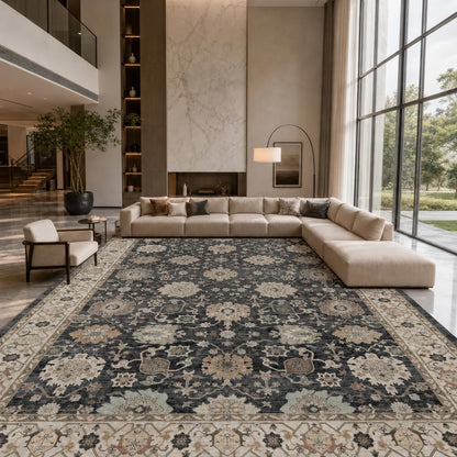 Washable Area Rug with Vintage Low Profile Design