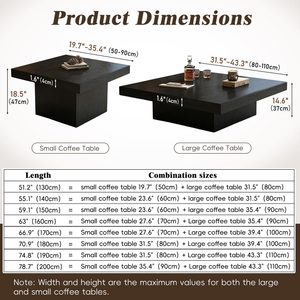 Square Nesting Coffee Tables – Modern Wood Set of 2