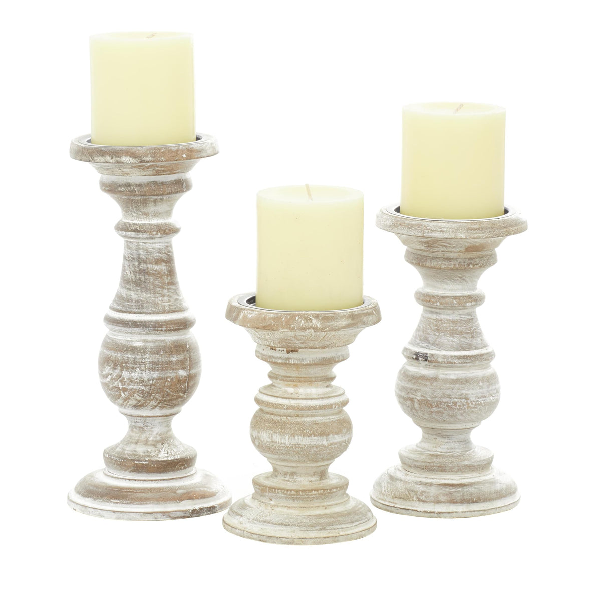 Wood Pillar Candle Holders – Traditional Set of 3
