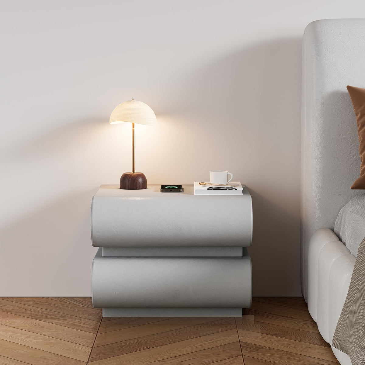Modern Nightstand – Gold Tile Finish with 2 Drawers