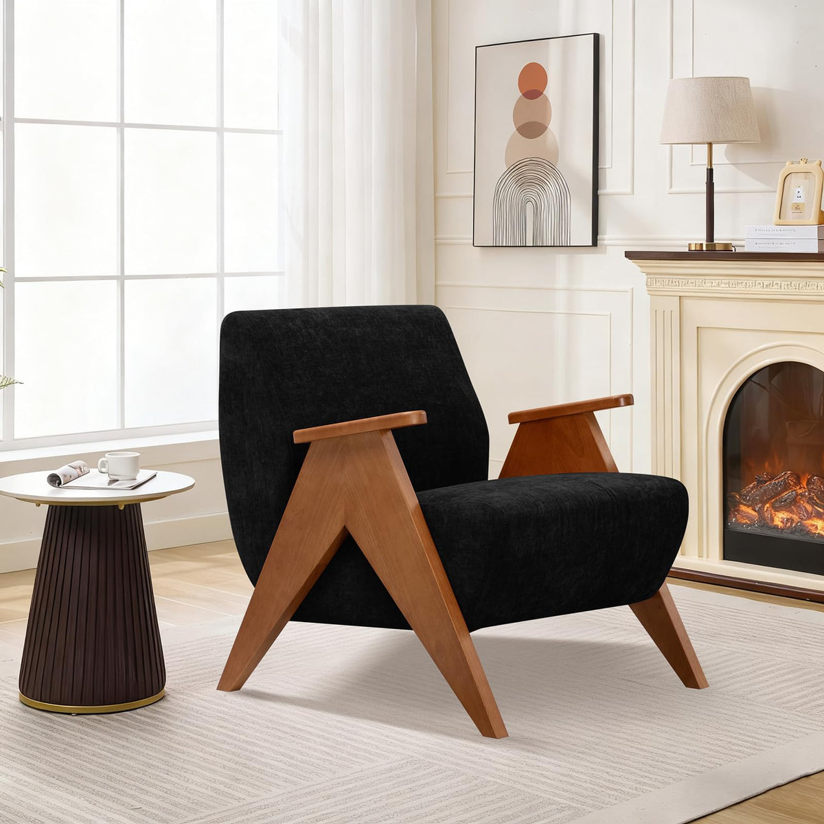 Mid-Century Accent Chair – Upholstered Wood Frame