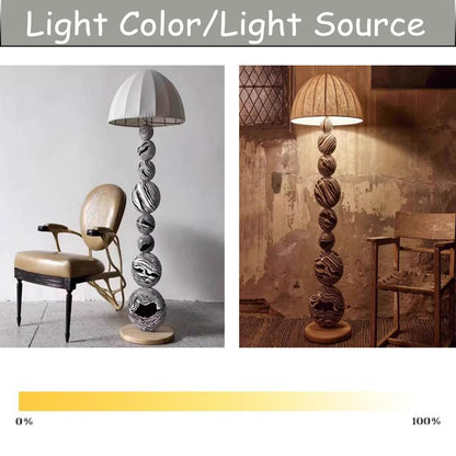 Zebra Pattern Wood Floor Lamp with Linen Shade