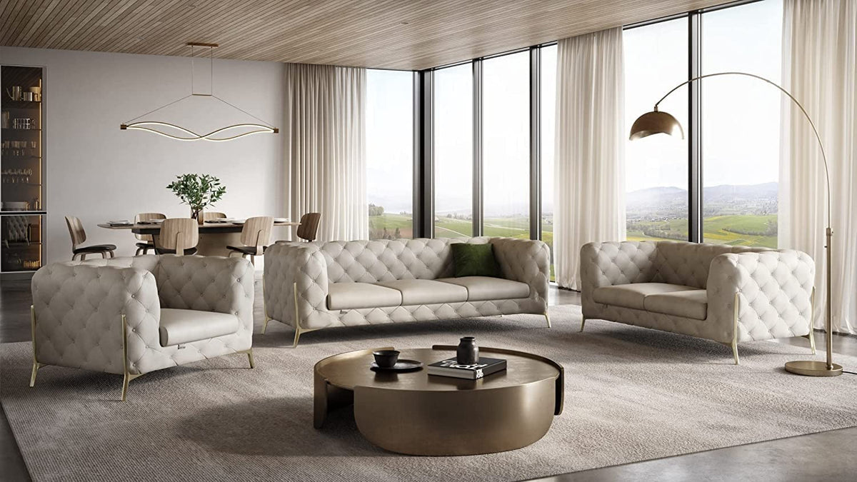 Italian Leather Sofa – Modern Tufted Design