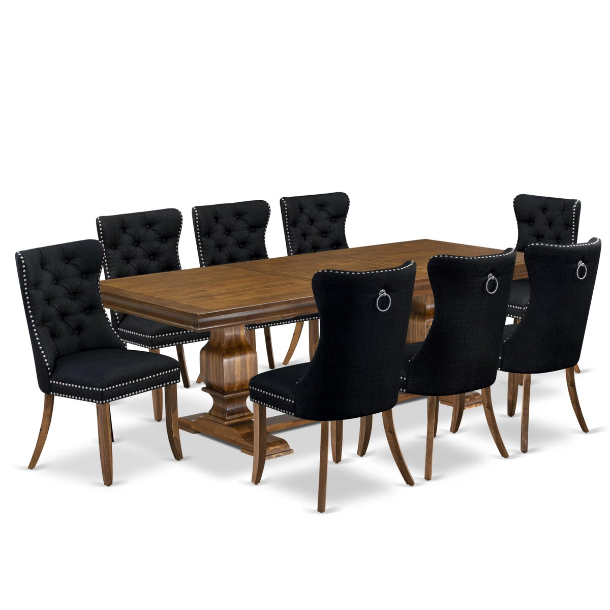 Dining Table Set with Light Beige Fabric Chairs