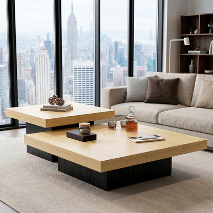 Square Nesting Coffee Tables – Modern Wood Set of 2