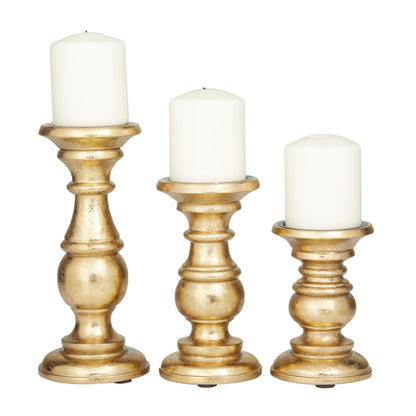 Wood Pillar Candle Holders – Traditional Set of 3
