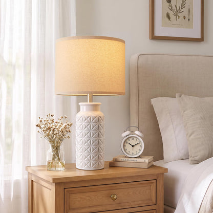 22 Inch White Ceramic Bedside Lamps Set of 2