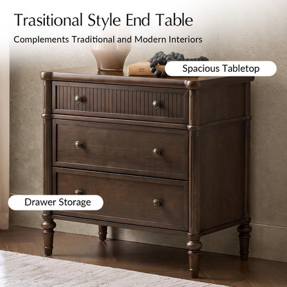 3 Drawer Nightstand with Charging Station