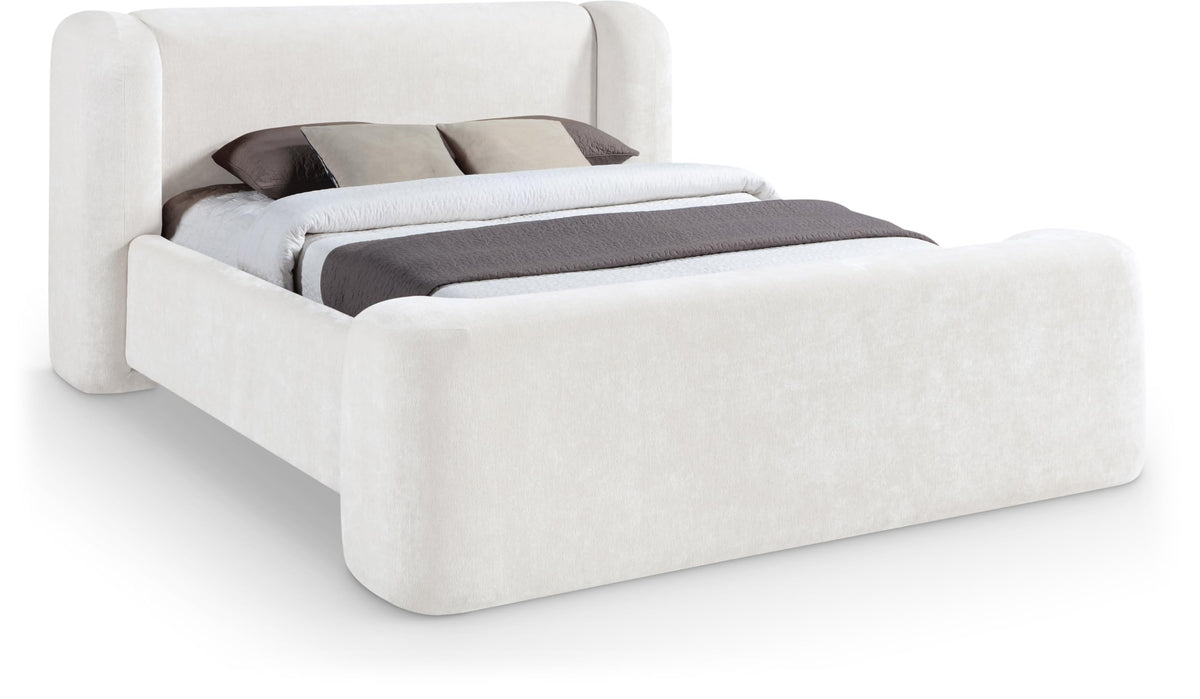 Beige Chenille Full Bed – Modern Upholstered Frame