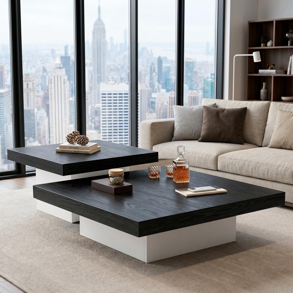 Square Nesting Coffee Tables – Modern Wood Set of 2