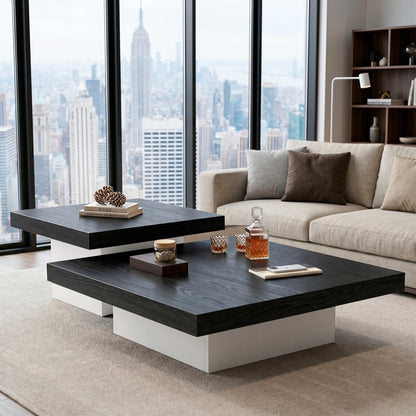 Square Nesting Coffee Tables – Modern Wood Set of 2