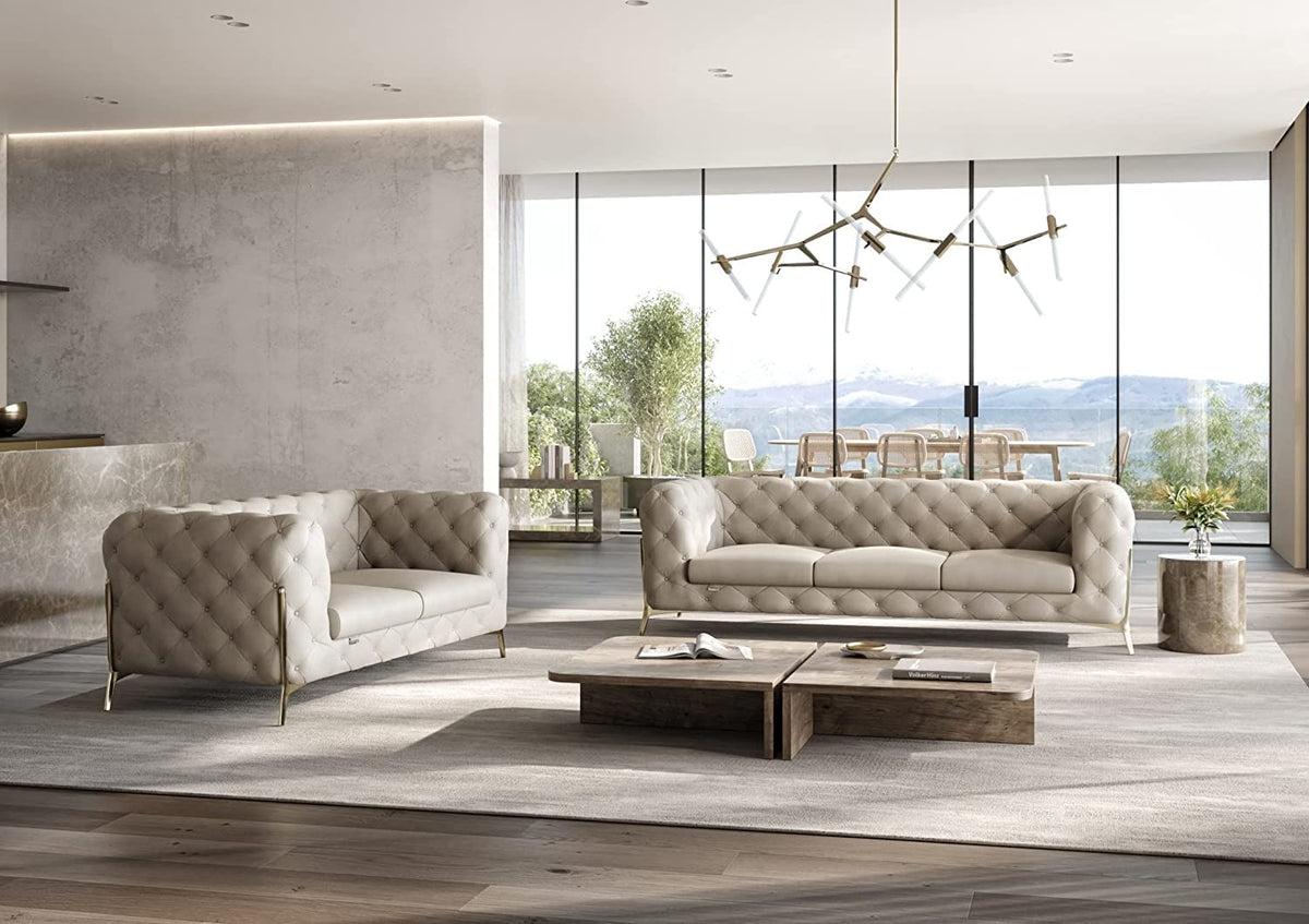 Italian Leather Sofa – Modern Tufted Design