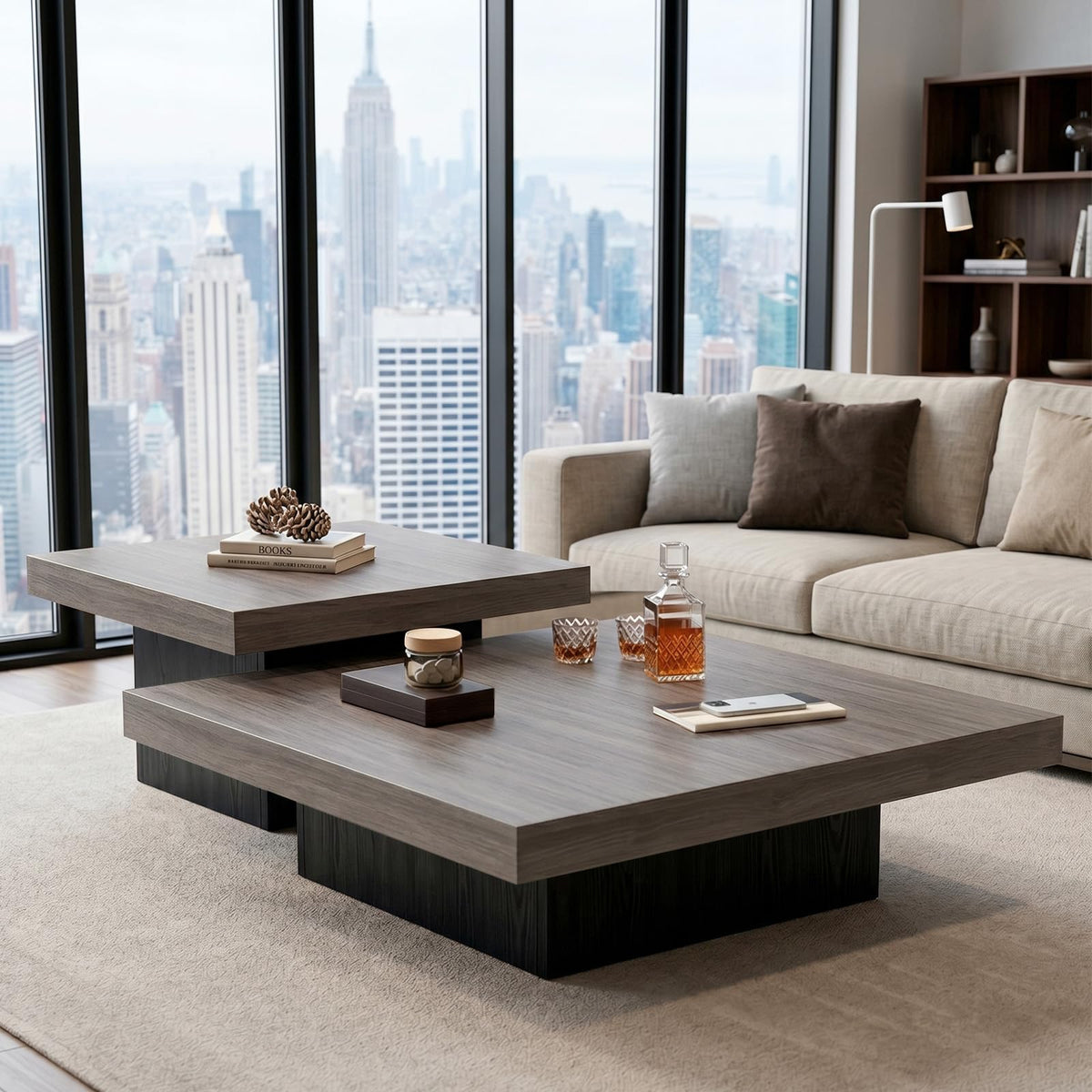 Square Nesting Coffee Tables – Modern Wood Set of 2