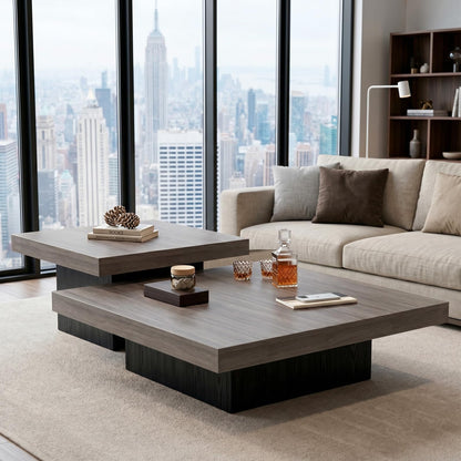 Square Nesting Coffee Tables – Modern Wood Set of 2