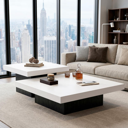 Square Nesting Coffee Tables – Modern Wood Set of 2