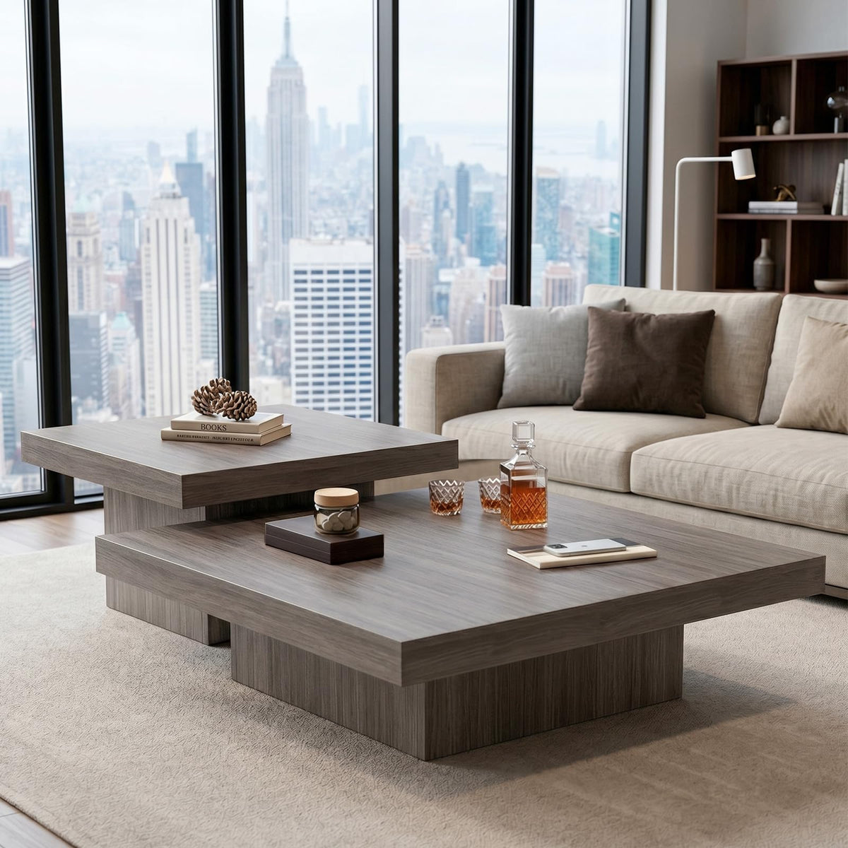 Square Nesting Coffee Tables – Modern Wood Set of 2