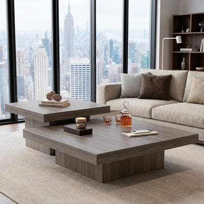 Square Nesting Coffee Tables – Modern Wood Set of 2