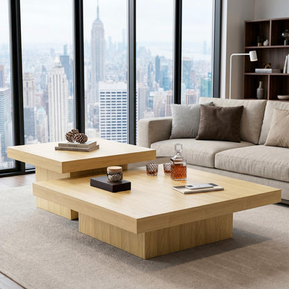 Square Nesting Coffee Tables – Modern Wood Set of 2