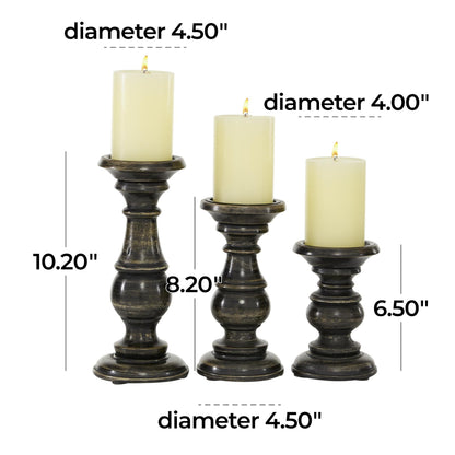 Wood Pillar Candle Holders – Traditional Set of 3
