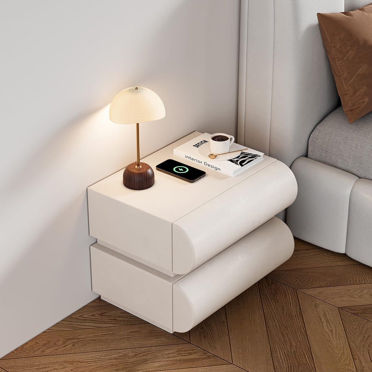 Modern Nightstand – Gold Tile Finish with 2 Drawers