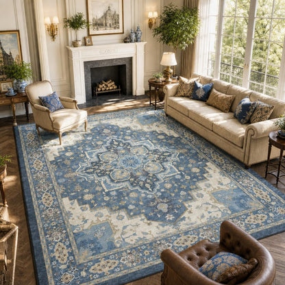Washable Area Rug with Vintage Low Profile Design