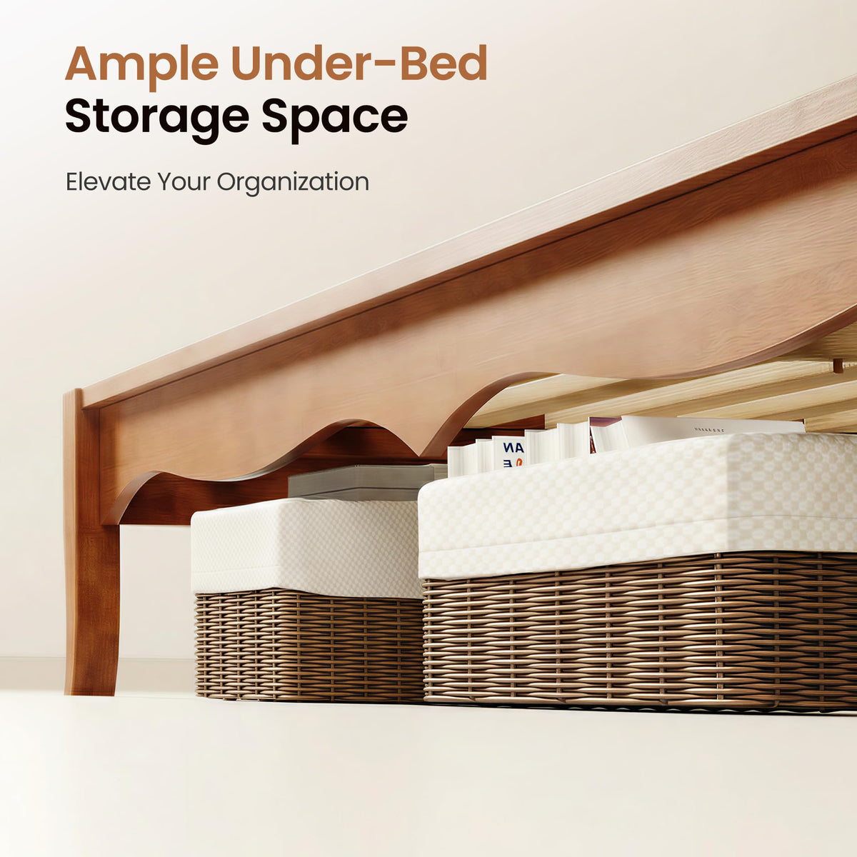 Wood Platform Bed – Rattan Headboard Design
