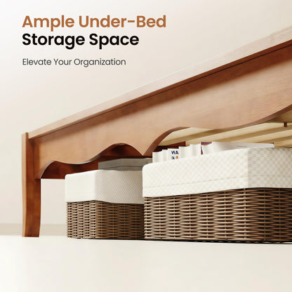 Wood Platform Bed – Rattan Headboard Design
