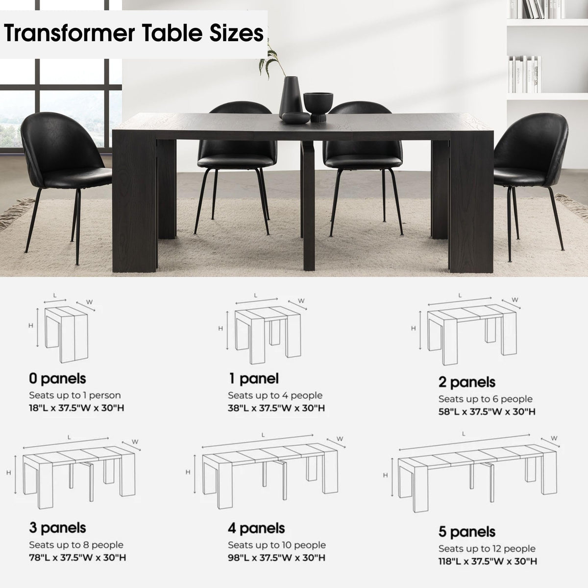 Solid Wood Extendable Dining Table for 2 to 12