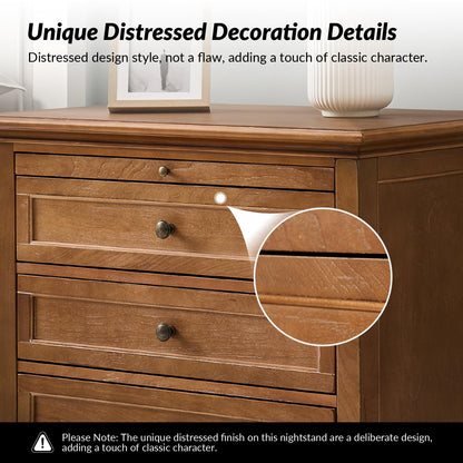 Farmhouse End Table with 3 Drawers and Charging