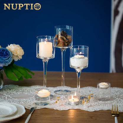 Glass Tealight Candle Holders – Tall Set of 3