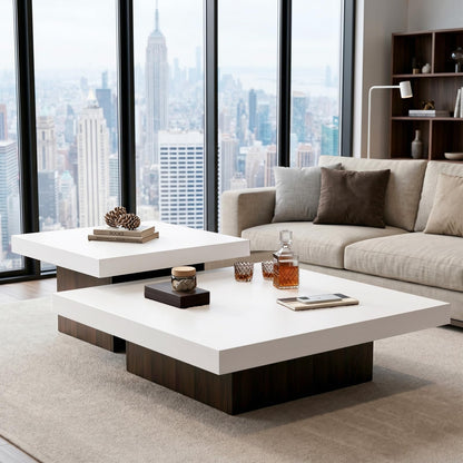 Square Nesting Coffee Tables – Modern Wood Set of 2