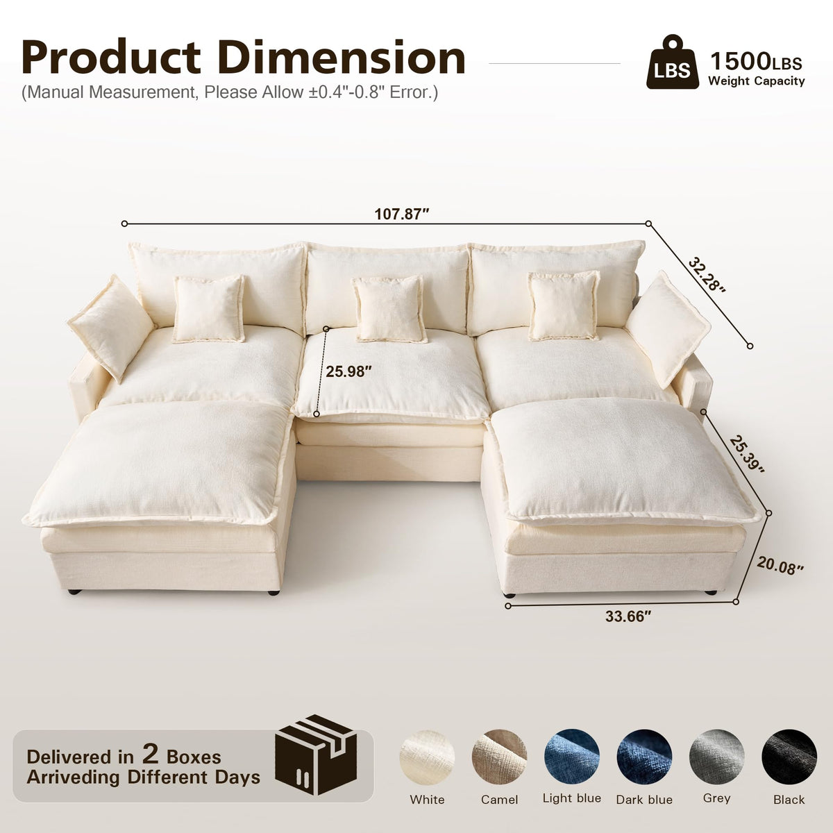 108" Modular Cloud Sectional Sofa with Ottoman