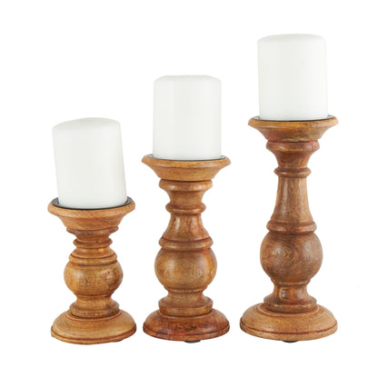Wood Pillar Candle Holders – Traditional Set of 3