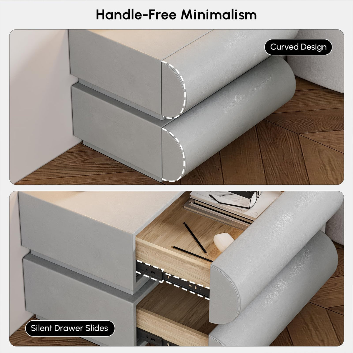 Modern Nightstand – Gold Tile Finish with 2 Drawers