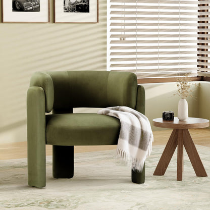 Velvet Barrel Accent Chair – Modern 3-Leg Design