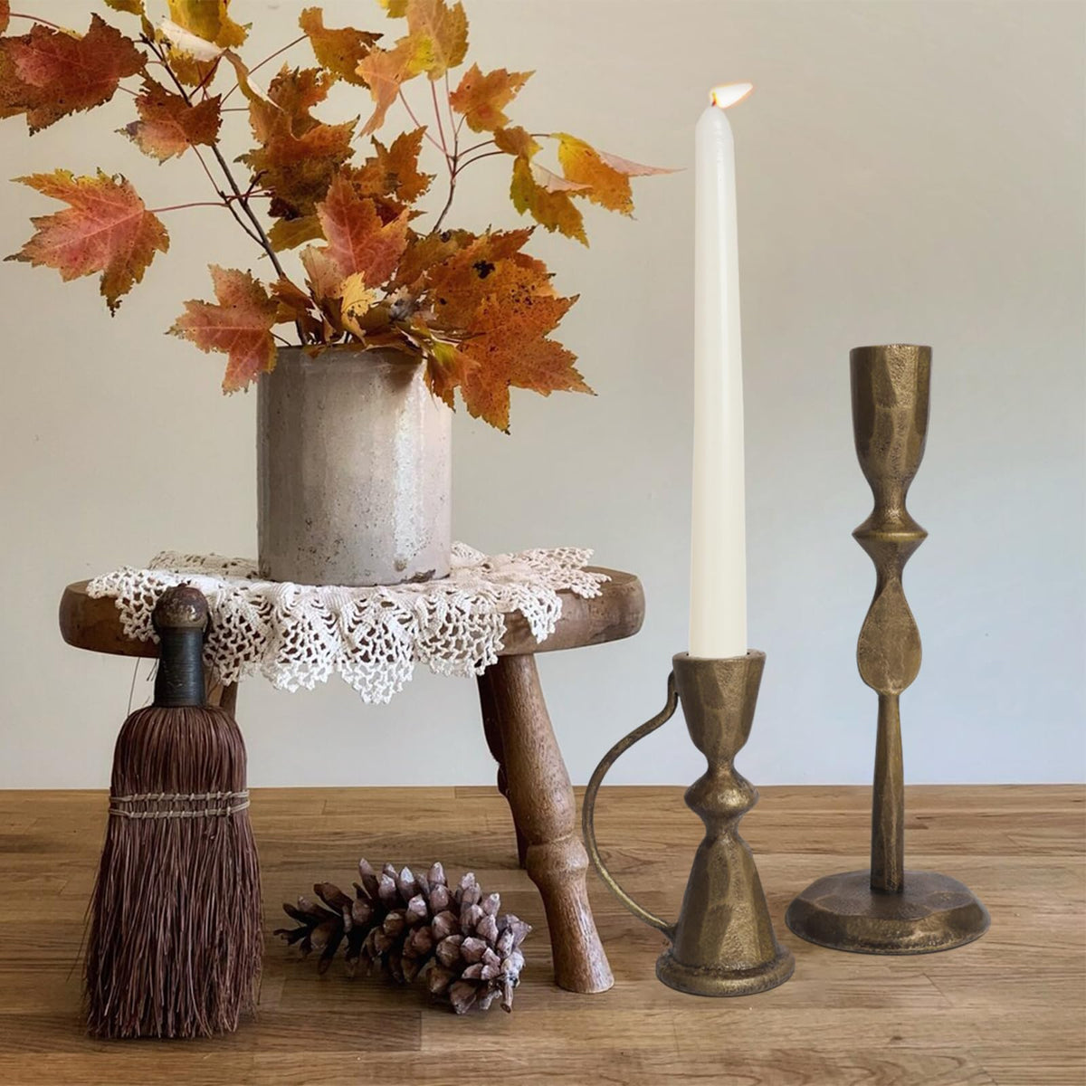 Iron Taper Candle Holders – Antique Brass Set
