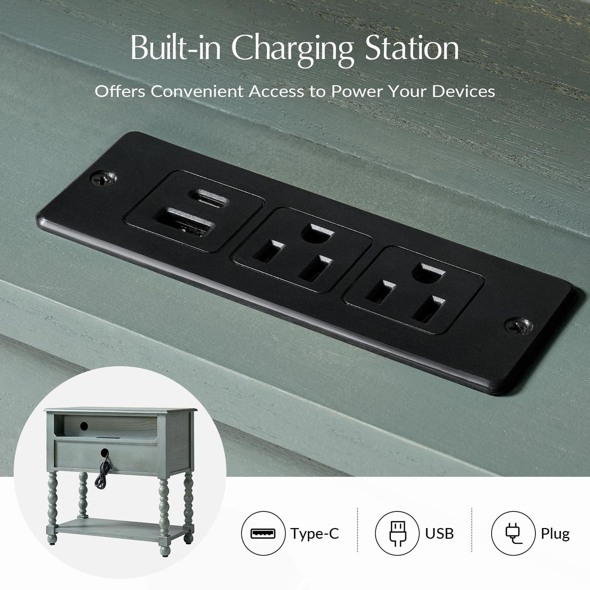 Farmhouse End Table with Charging Station