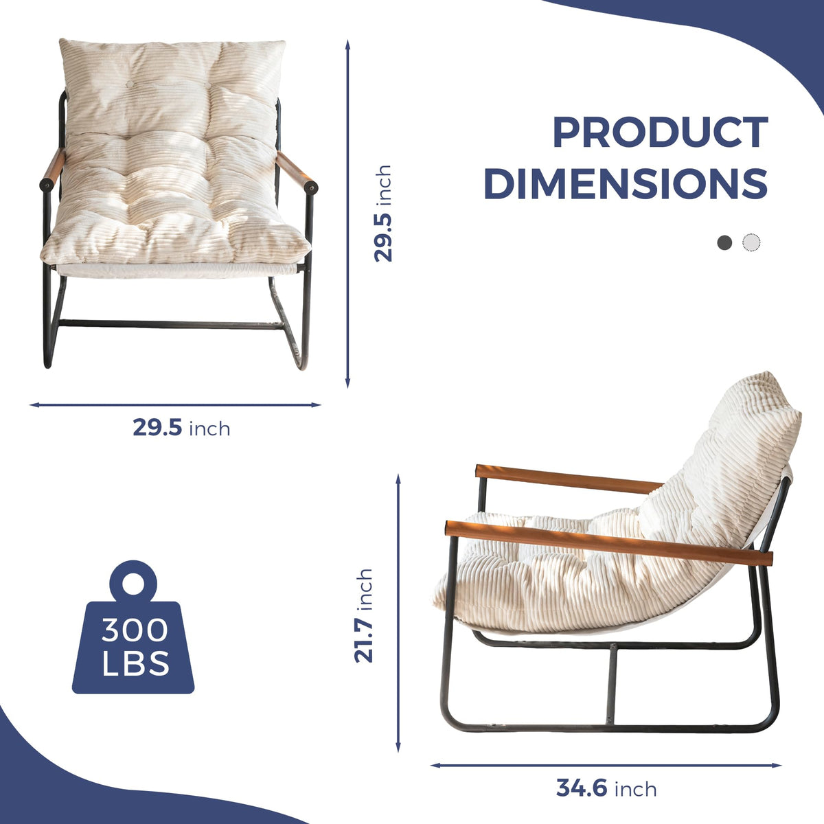 Modern Accent Chair – Cushioned Metal Frame Design