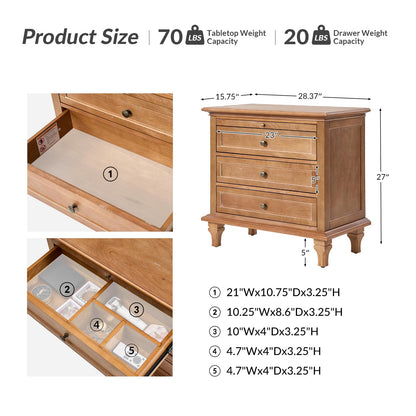 Farmhouse End Table with 3 Drawers and Charging