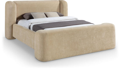 Beige Chenille Full Bed – Modern Upholstered Frame
