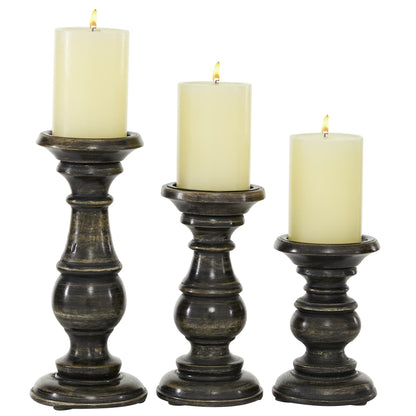 Wood Pillar Candle Holders – Traditional Set of 3