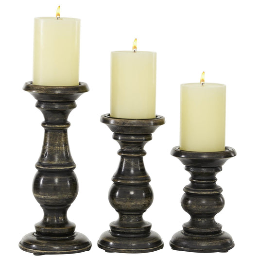 Wood Pillar Candle Holders – Traditional Set of 3